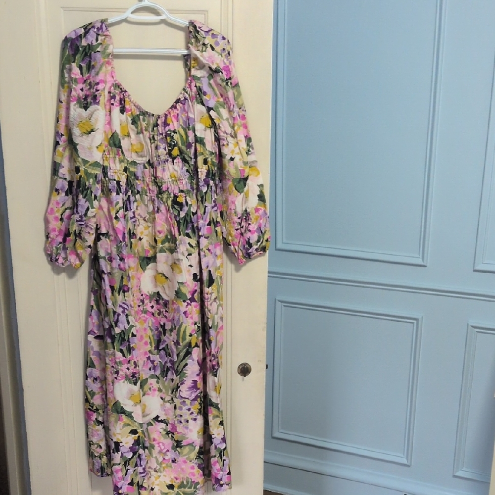 H&M Pink and Yellow Floral Long Sleeve Dress